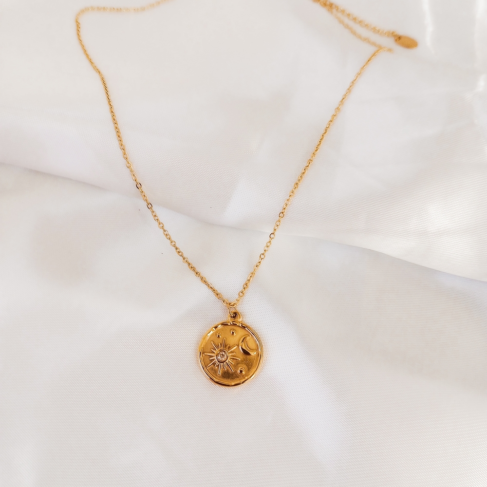 Gold Sun and Moon Pendant Necklace